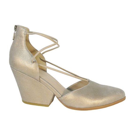 Eileen Fisher Shoes - EILEEN FISHER $225 Metallic Gold Leather Rope Ghillie Lace Heels Sz 10 - MINT